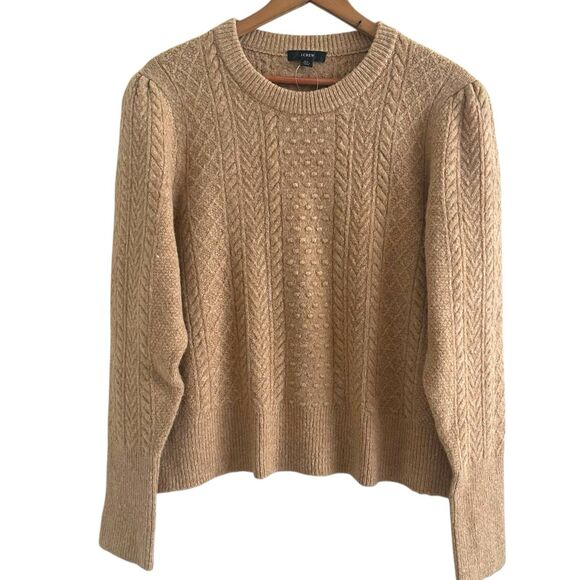 J Crew Wool Alpaca Cable Knit Sweater L Brown Fisherman Chunky Cabincore Preppy - Picture 1 of 11